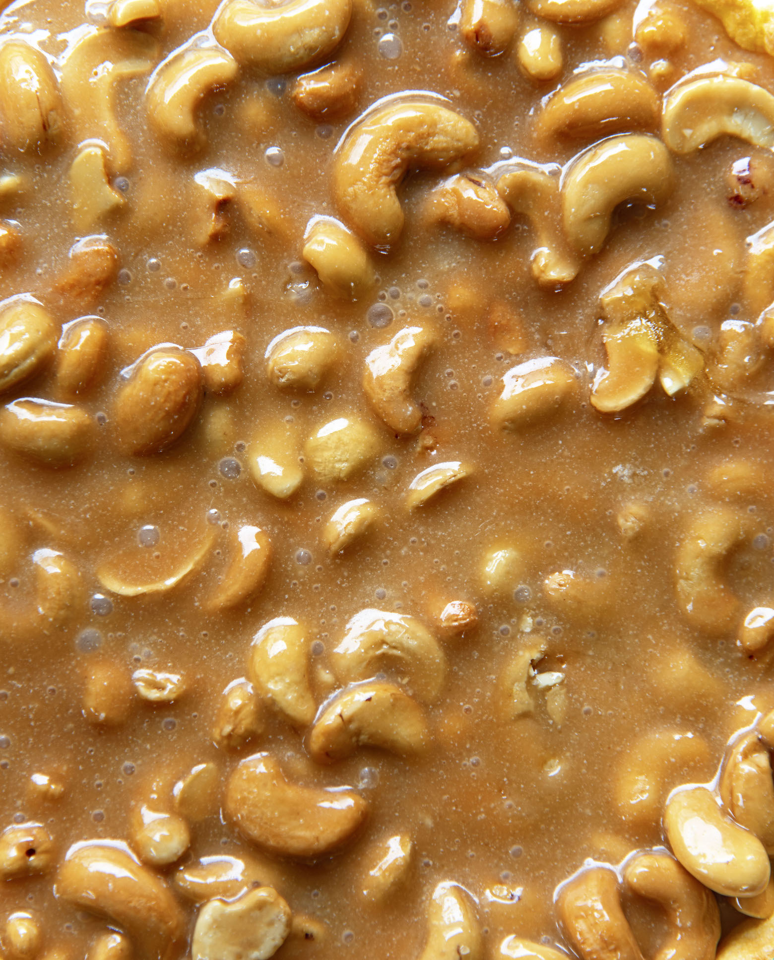 Close up of the caramel and cashews