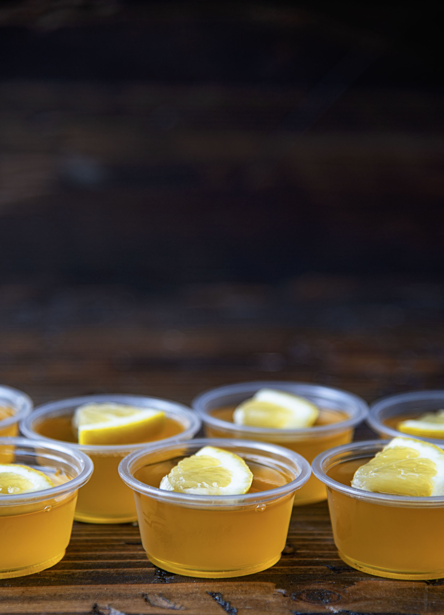 Side view of several Lynchburg Lemonade Jello Shots