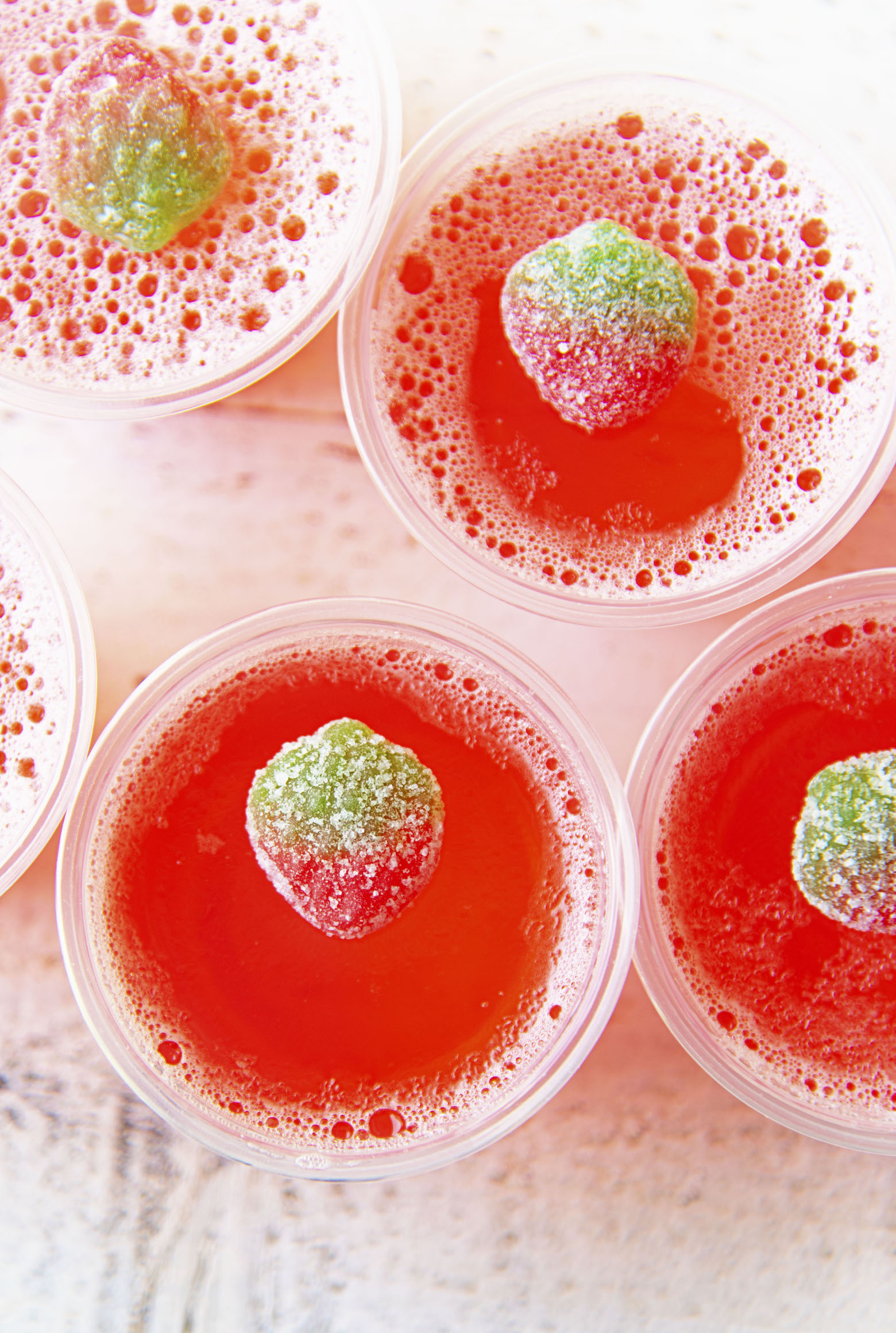 Overhead of three jello shots