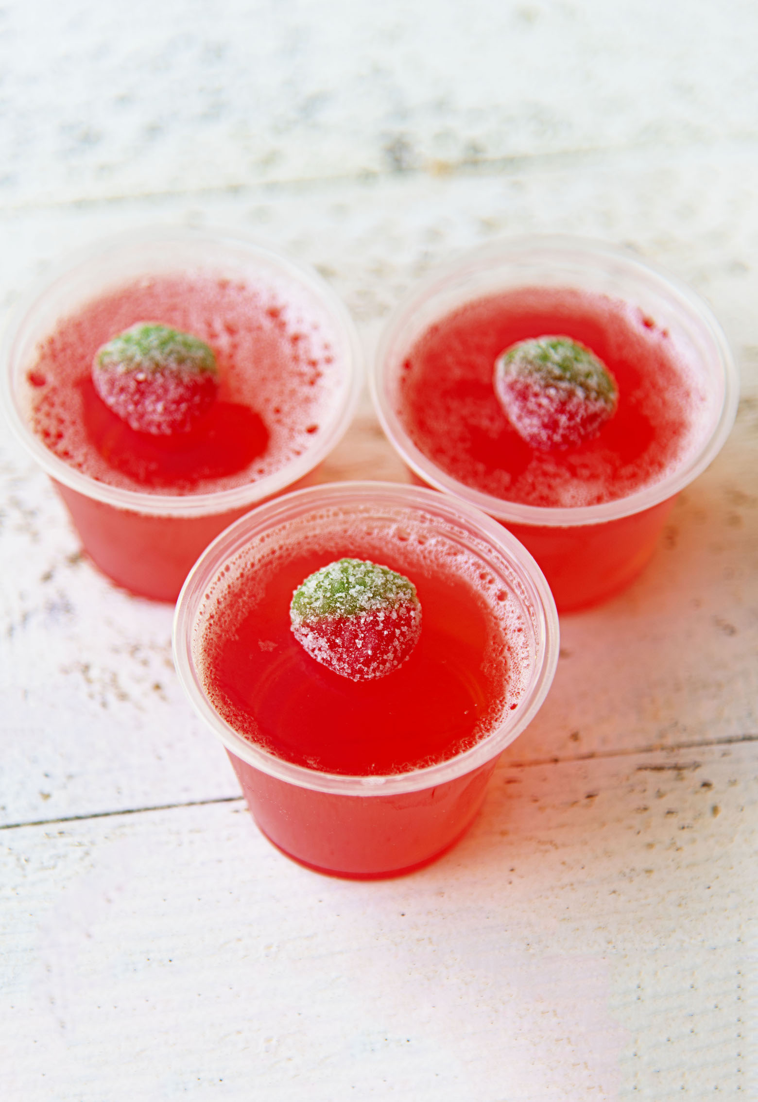 Three Strawberry Lemonade Jello Shots together