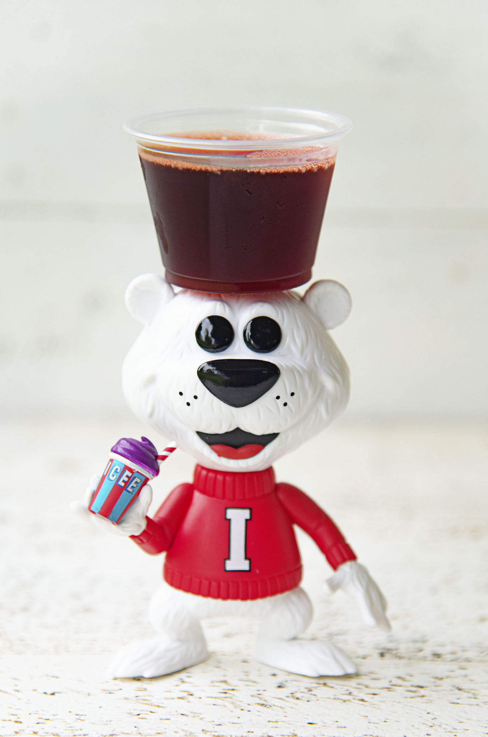 Shot of the Icee Bear with a jello shot on his head.