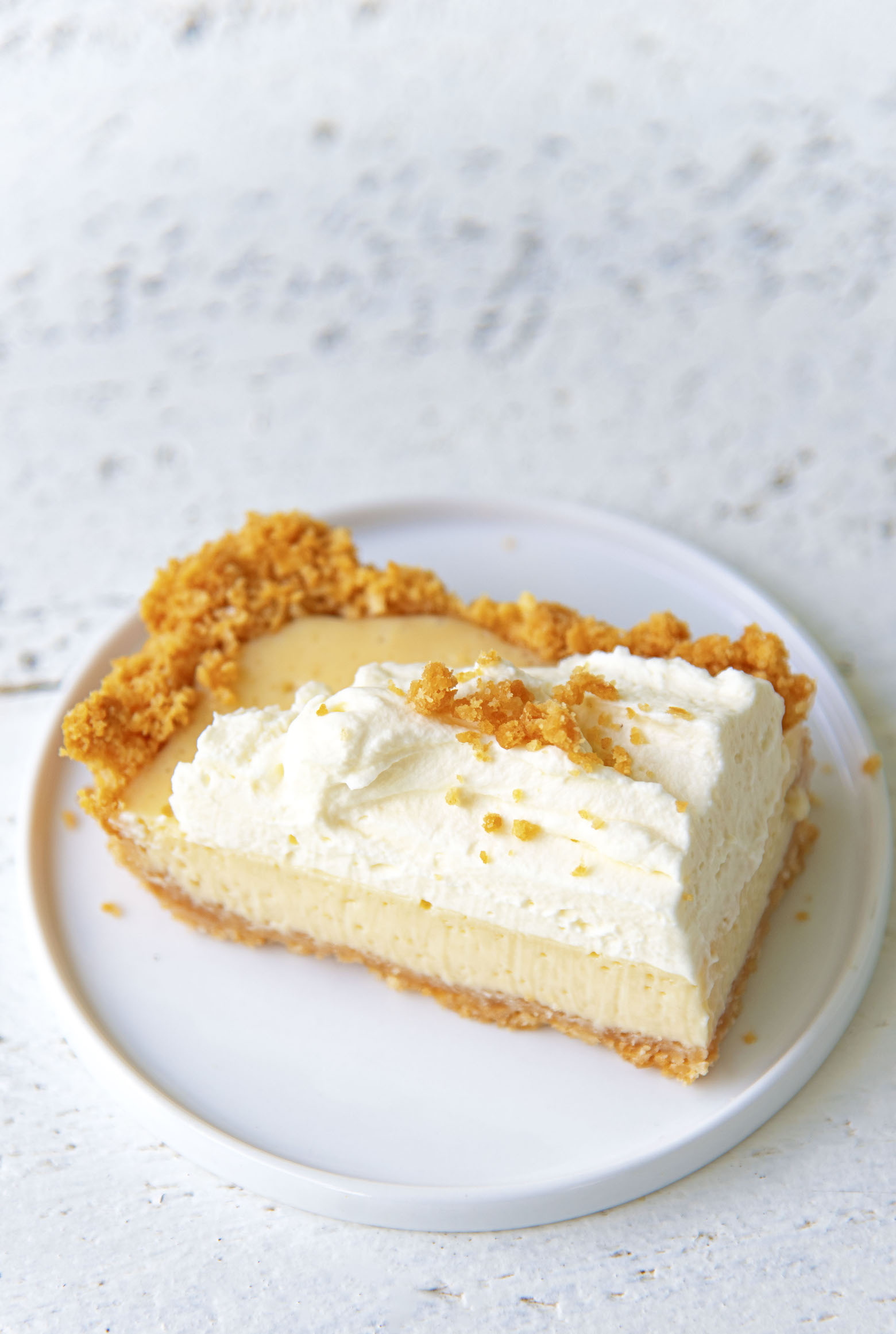 Single piece of tart on small white plate 