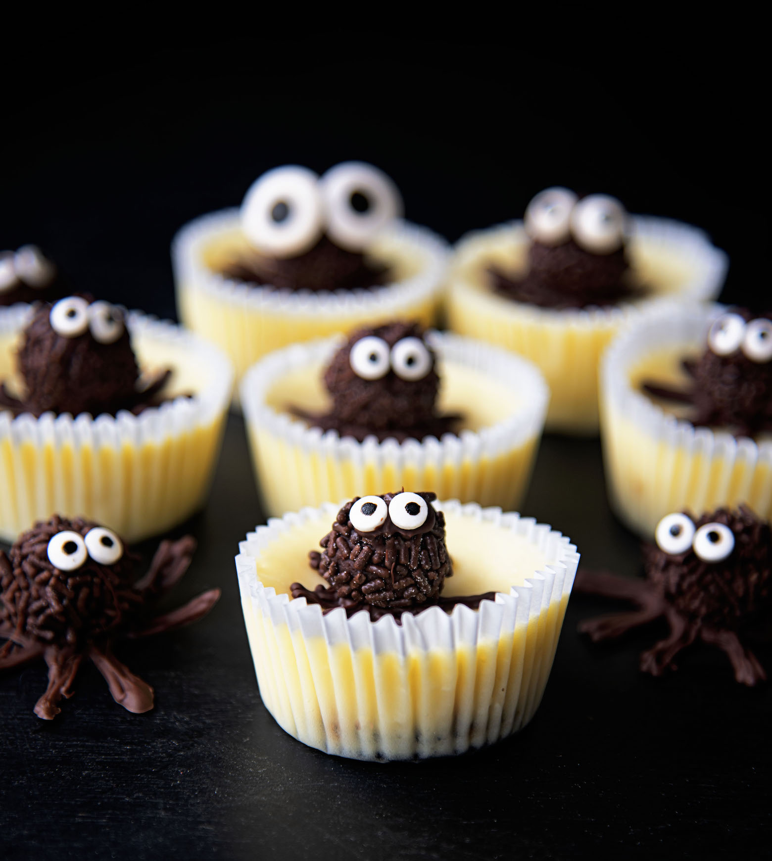 Side view of the Chocolate Truffle Spider Cheesecake Bites