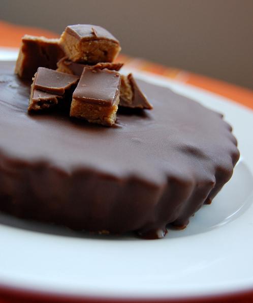 Side view of one Peanut Butter Cup Cake