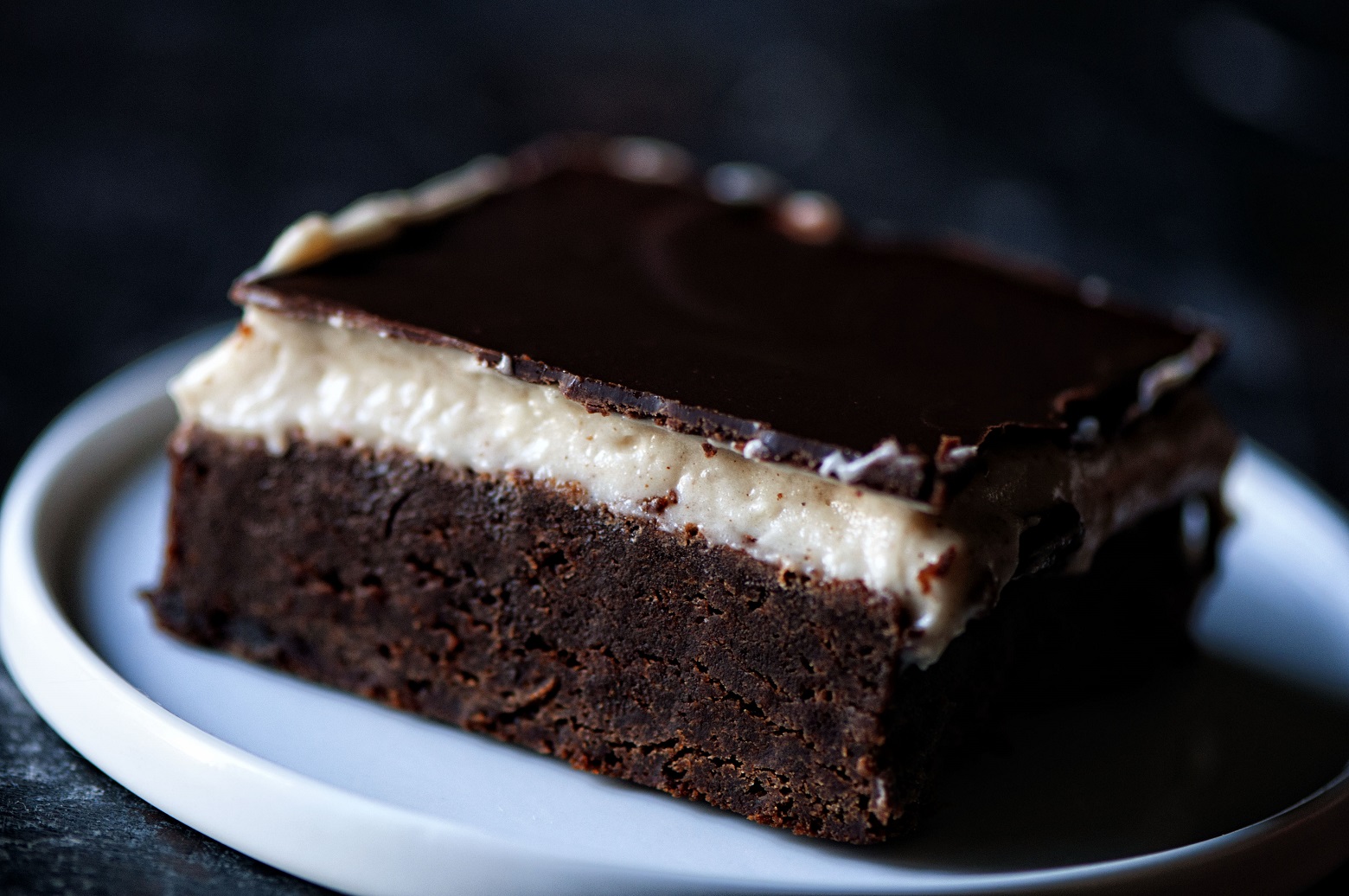 Single Cinnamon Dolce Latte Brownie on a small white plate 