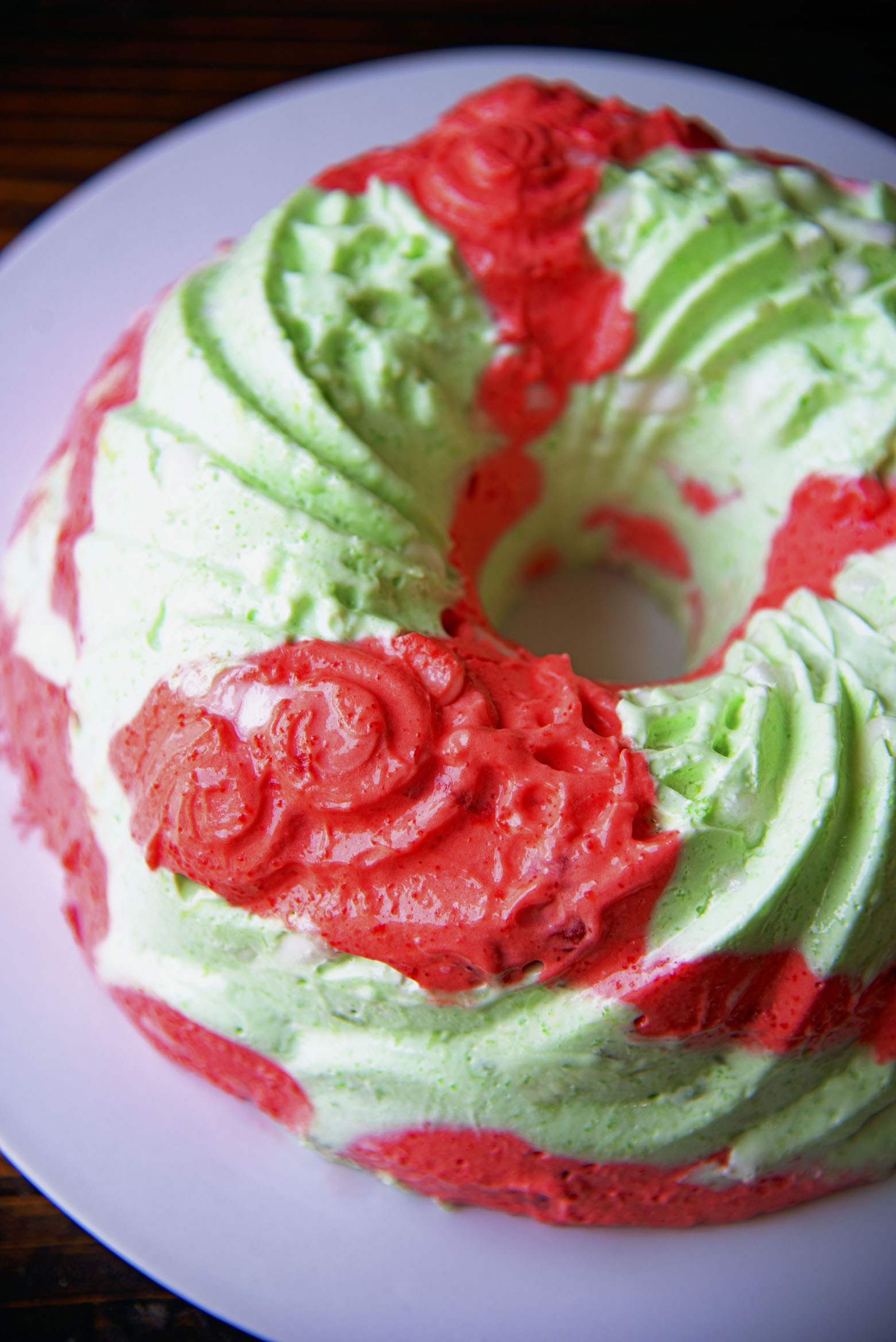 Three quarter view of half the jello mold. 