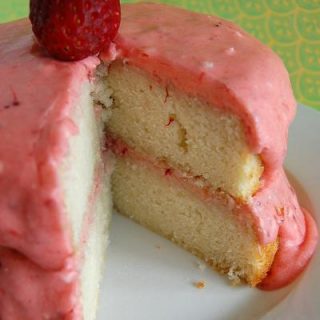 Classic White Cake with Fresh Strawberry Buttercream Frosting