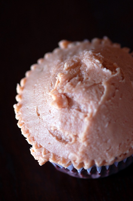 Overhead shot of the peanut butter frosting on the cupcake. 