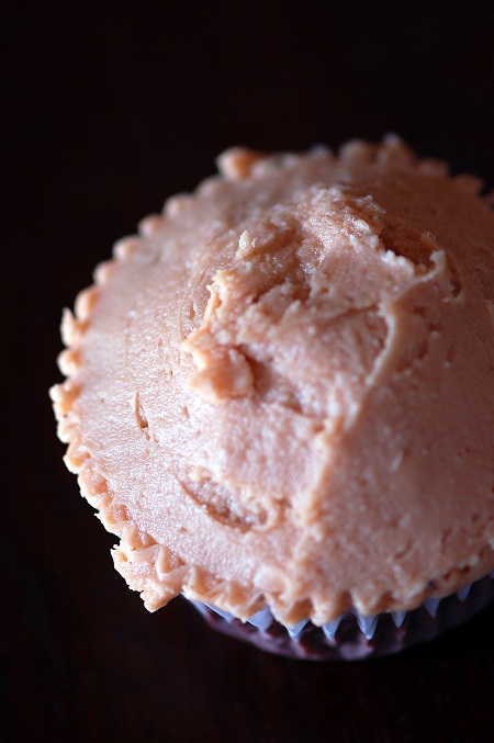 Overhead shot of the peanut butter frosting on the cupcake.