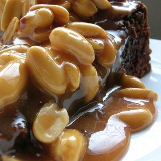 Caramel Peanut Topped Brownie Cake