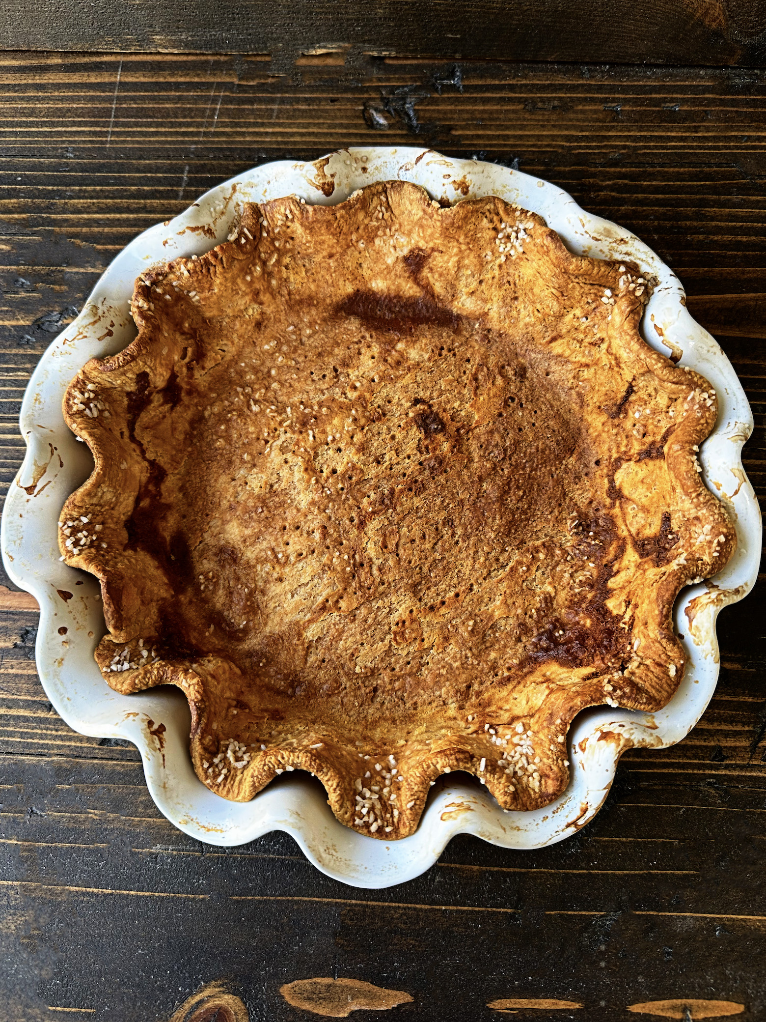 Overhead shot of the pretzeled pie crust.