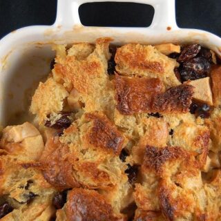 Brown Sugar Apple Croissant Bread Pudding with Toffee Sauce