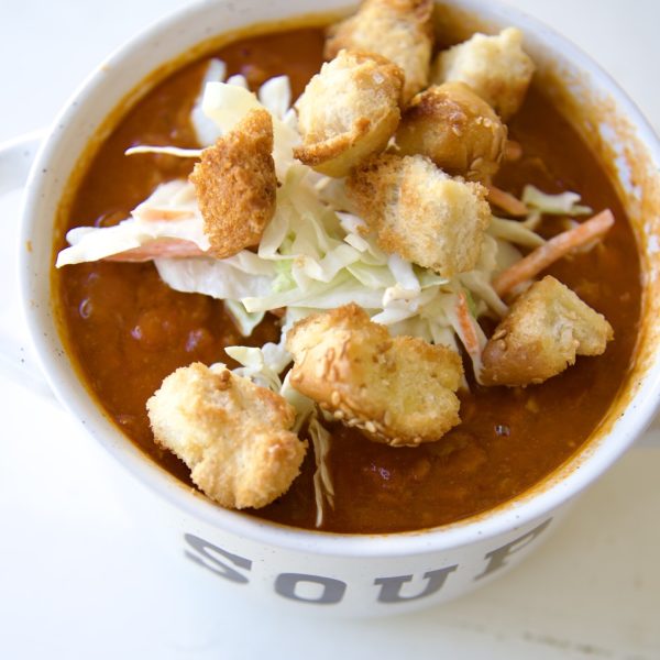 Easy Sloppy Joe Soup with Hamburger Bun Croutons - Sweet ReciPEAs