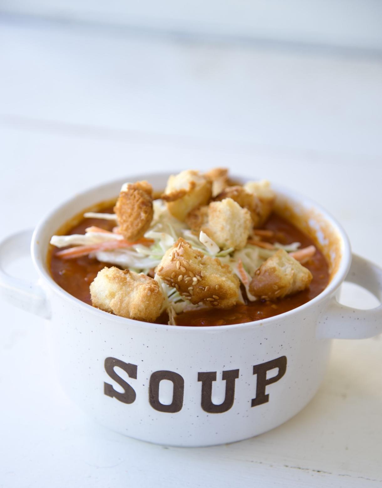 Easy Sloppy Joe Soup with Hamburger Bun Croutons Sweet ReciPEAs