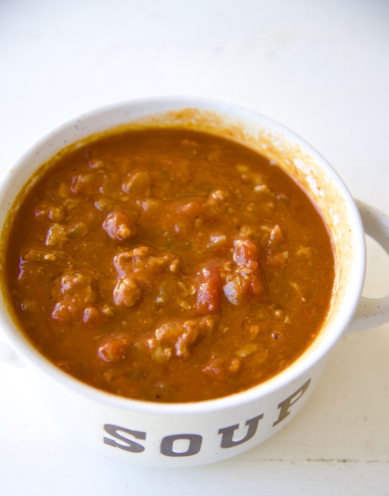 Close up of the Sloppy Joe Soup plain.