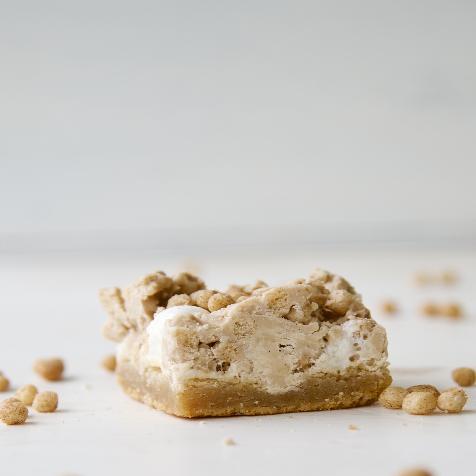 Close up of a single Cinnamon Toast Cereal Marshmallow Bar