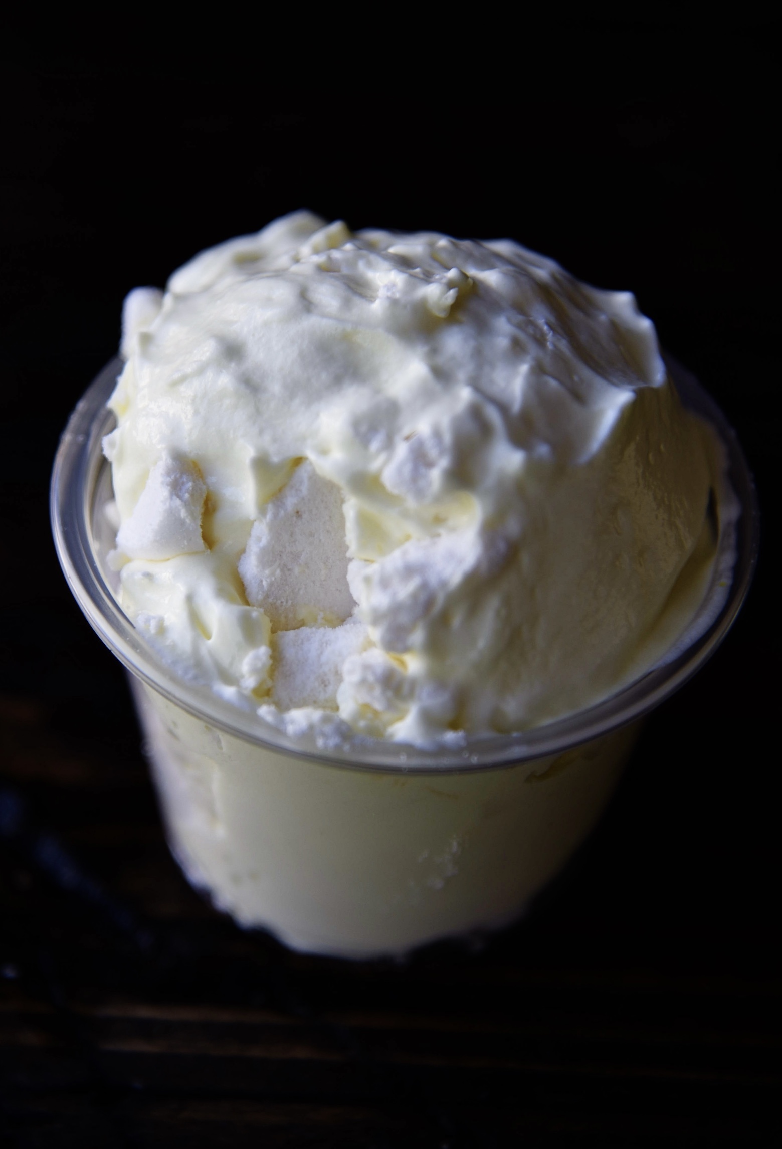 Close up of a lemon meringue pie pudding shot 